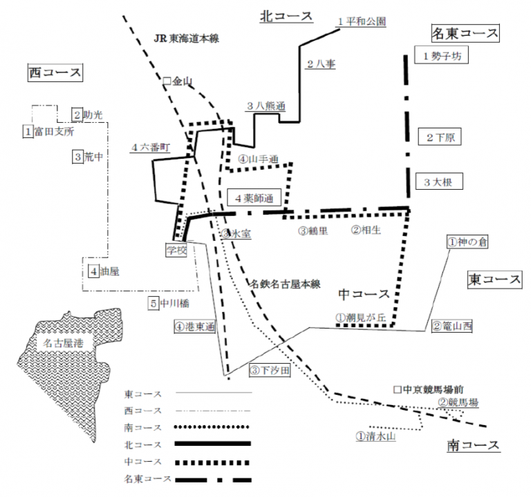 スクールバス運行図・校区 港特別支援学校